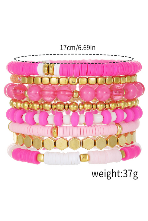 Eight Piece Polymer Clay Beaded Elastic Bracelet Set