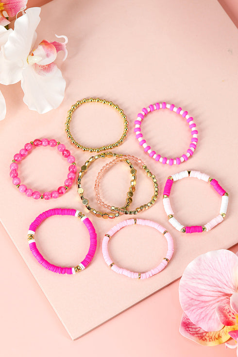 Eight Piece Polymer Clay Beaded Elastic Bracelet Set