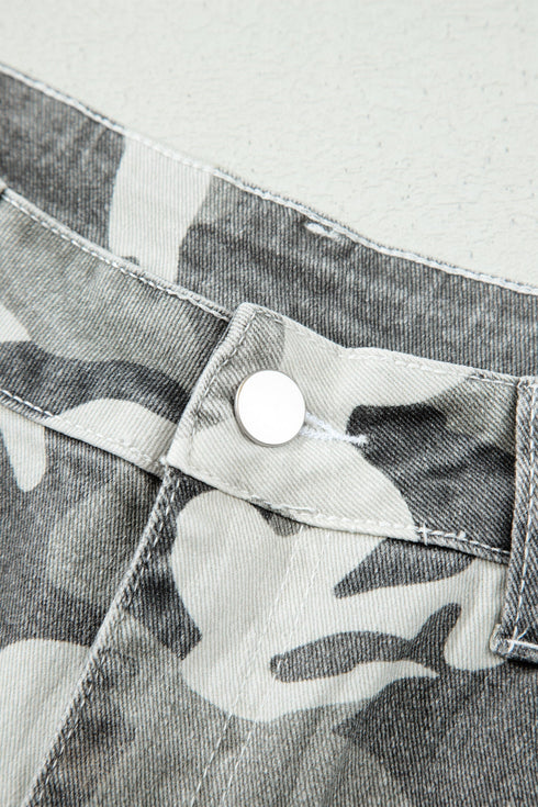 Elastane Camo Pattern Cotton Denim Shift Jeans