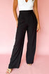 Elastic High Waist Pleated Front Wide Leg Pull On Pants