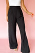 Elastic High Waist Pleated Front Wide Leg Pull On Pants