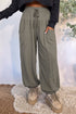 Elastic Waist Drawstring Wide Leg Seamed Full Length Pants