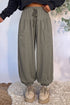 Elastic Waist Drawstring Wide Leg Seamed Full Length Pants