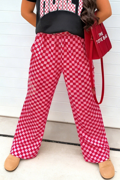 Elastic Waist Plaid Checkered Full Length Shift Pants