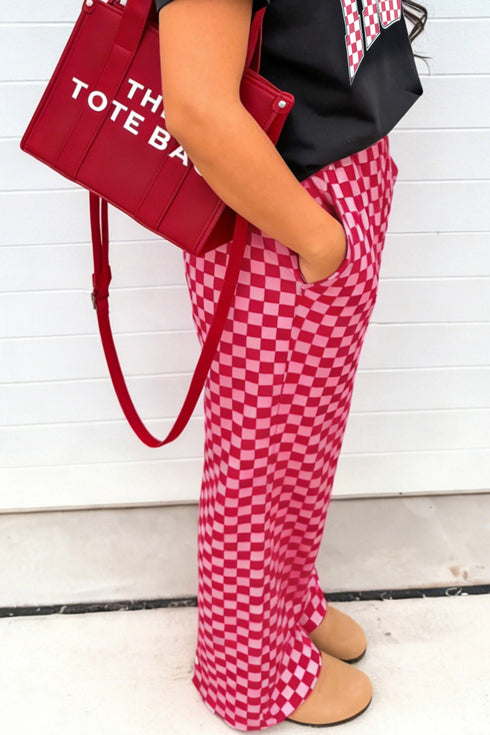 Elastic Waist Plaid Checkered Full Length Shift Pants