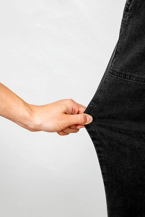 Elastic Waist Ruffled Wide Leg Denim Pants