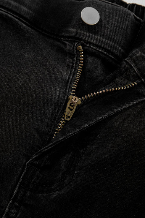 Elastic Waist Ruffled Wide Leg Denim Pants