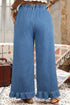Elastic Waist Ruffled Wide Leg Denim Pants