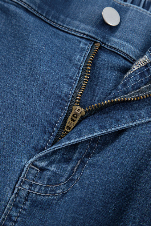 Elastic Waist Ruffled Wide Leg Denim Pants