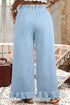 Elastic Waist Ruffled Wide Leg Denim Pants