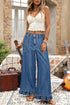 Elastic Waist Ruffled Wide Leg Denim Pants