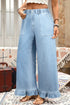 Elastic Waist Ruffled Wide Leg Denim Pants