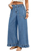 Elastic Waist Ruffled Wide Leg Denim Pants