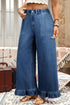 Elastic Waist Ruffled Wide Leg Denim Pants