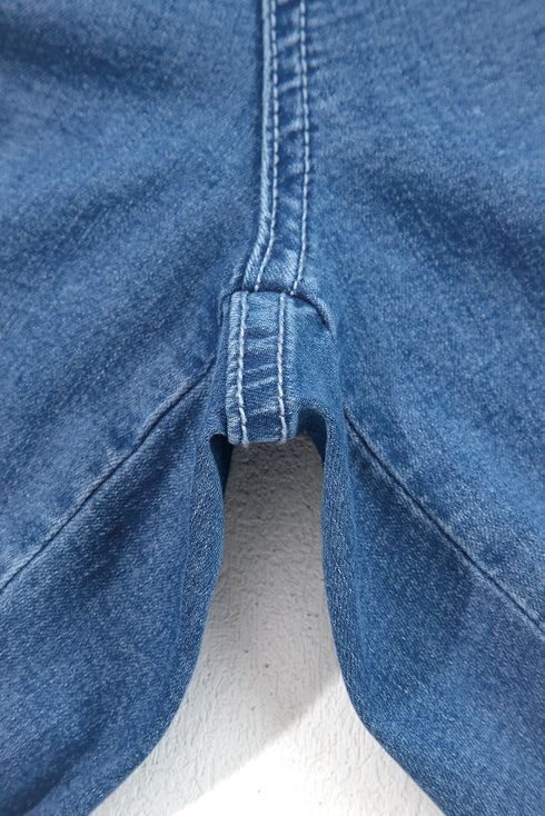 Elastic Waist Ruffled Wide Leg Denim Pants