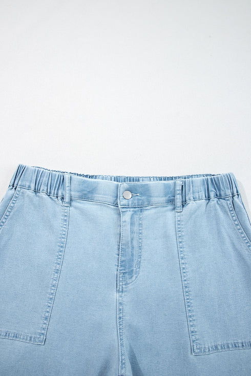 Elastic Waist Ruffled Wide Leg Denim Pants
