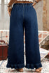 Elastic Waist Ruffled Wide Leg Denim Pants