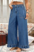 Elastic Waist Ruffled Wide Leg Denim Pants
