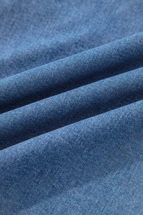 Elastic Waist Ruffled Wide Leg Denim Pants