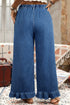 Elastic Waist Ruffled Wide Leg Denim Pants