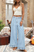 Elastic Waist Ruffled Wide Leg Denim Pants