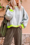 Electric Pop Contrast Trim Balloon Sleeve Pullover Sweatshirt