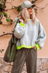 Electric Pop Contrast Trim Balloon Sleeve Pullover Sweatshirt