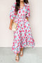 Elegant All Over Floral Print Puff Sleeve Midi Dress
