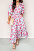 Elegant All Over Floral Print Puff Sleeve Midi Dress