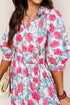 Elegant All Over Floral Print Puff Sleeve Midi Dress