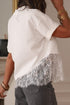 Elegant Asymmetric Lace Hem Patchwork Cotton Tee