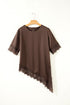 Elegant Asymmetric Lace Trim Short Sleeve Satin Top