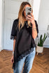 Elegant Asymmetric Lace Trim Short Sleeve Satin Top