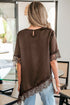 Elegant Asymmetric Lace Trim Short Sleeve Satin Top