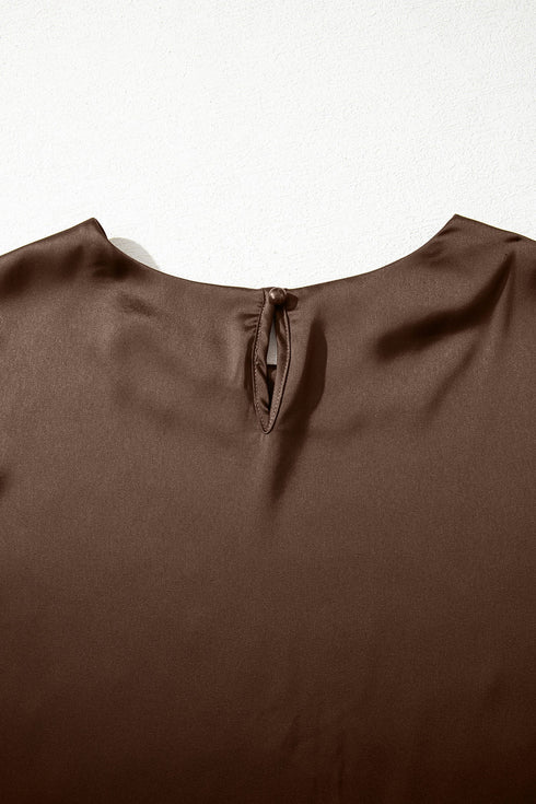 Elegant Asymmetric Lace Trim Short Sleeve Satin Top