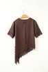 Elegant Asymmetric Lace Trim Short Sleeve Satin Top