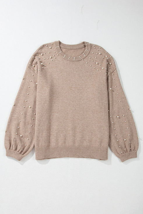 Elegant Beaded Drop Shoulder Plus Size Sweater