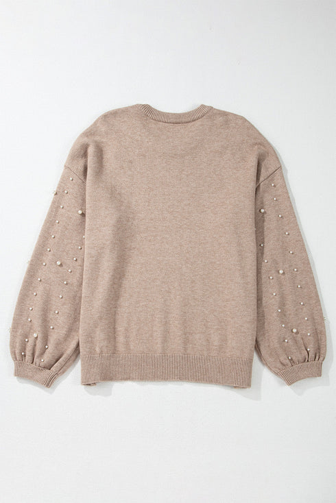 Elegant Beaded Drop Shoulder Plus Size Sweater