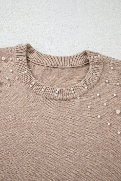 Elegant Beaded Drop Shoulder Plus Size Sweater