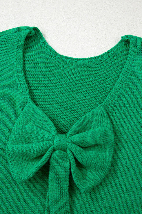 Elegant Bow Detail Backless Bubble Sleeve Knit Sweater