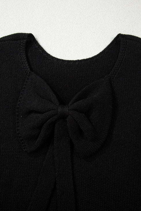 Elegant Bow Detail Backless Bubble Sleeve Knit Sweater