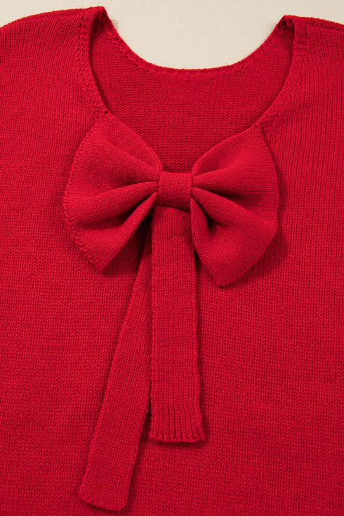 Elegant Bow Detail Backless Bubble Sleeve Knit Sweater