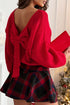 Elegant Bow Detail Backless Bubble Sleeve Knit Sweater