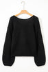 Elegant Bow Detail Backless Bubble Sleeve Knit Sweater
