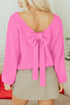 Elegant Bow Detail Backless Bubble Sleeve Knit Sweater