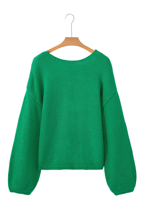Elegant Bow Detail Backless Bubble Sleeve Knit Sweater