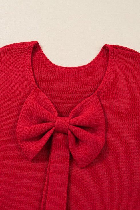 Elegant Bow Detail Backless Bubble Sleeve Knit Sweater
