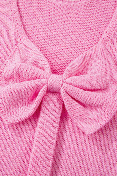Elegant Bow Detail Backless Bubble Sleeve Knit Sweater