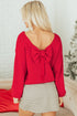 Elegant Bow Detail Backless Bubble Sleeve Knit Sweater
