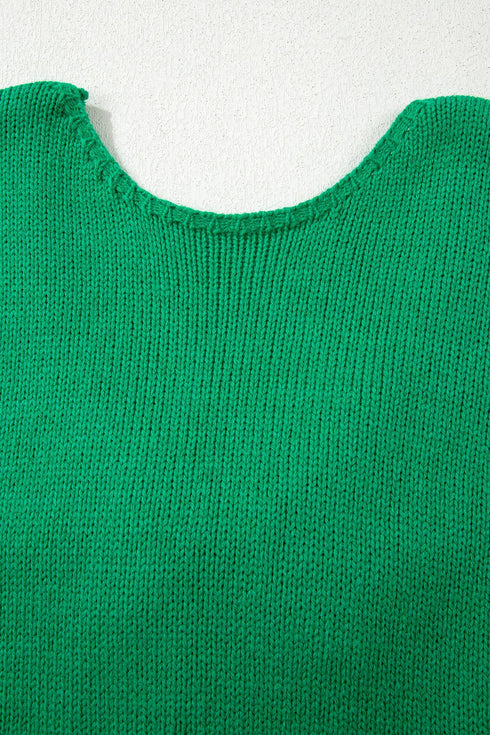 Elegant Bow Detail Backless Bubble Sleeve Knit Sweater